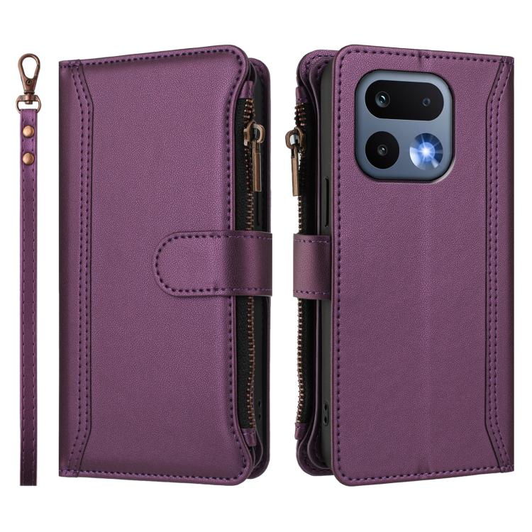 For Realme 16 Pro 5G Global Magnetic Closure 9 Card Slots Zipper Leather Case with Hand Strap