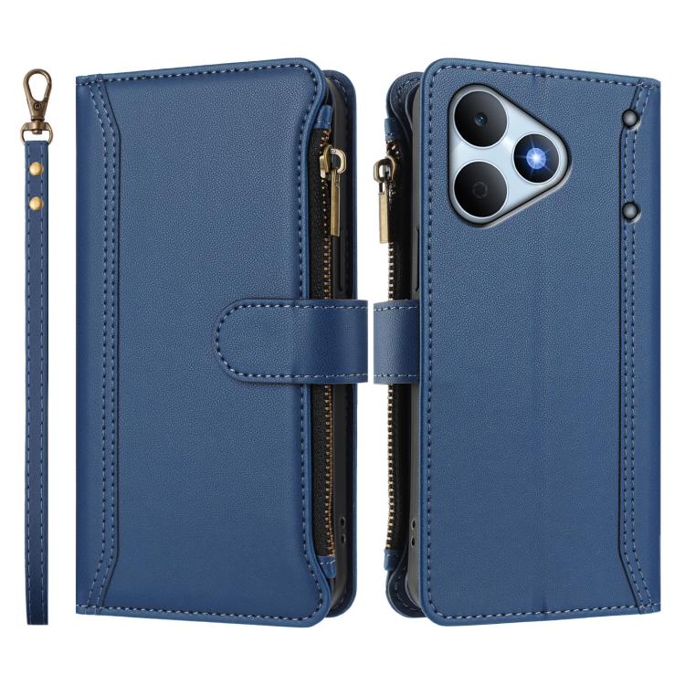For Realme Note 80 4G Global Magnetic Closure 9 Card Slots Zipper Leather Case with Hand Strap