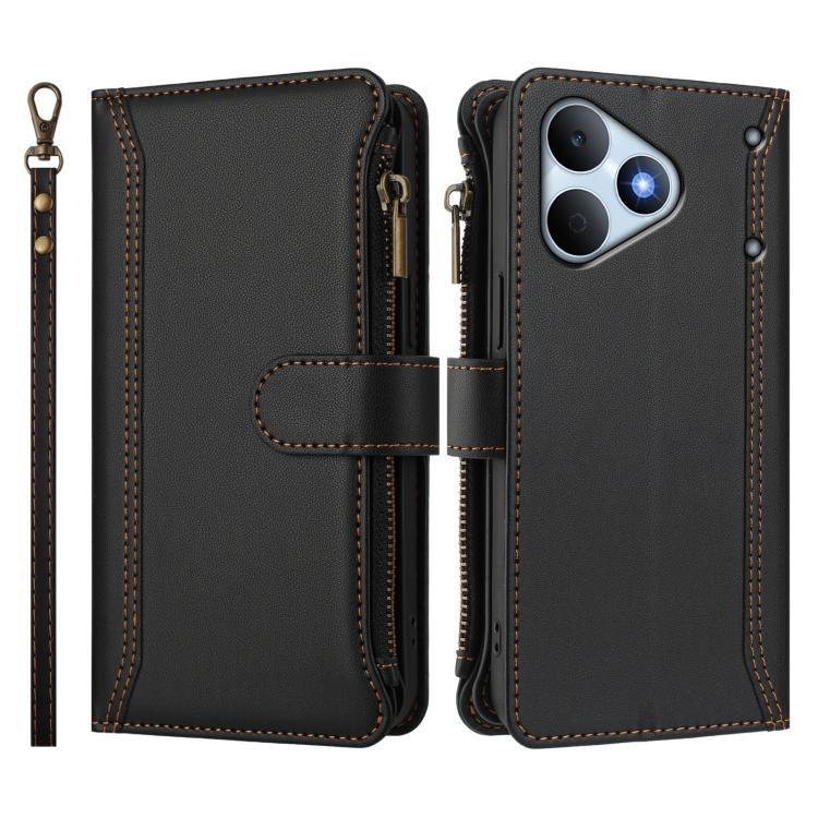 For Realme Note 80 4G Global Magnetic Closure 9 Card Slots Zipper Leather Case with Hand Strap