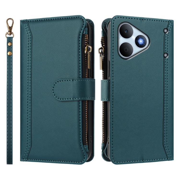 For Realme Note 80 4G Global Magnetic Closure 9 Card Slots Zipper Leather Case with Hand Strap