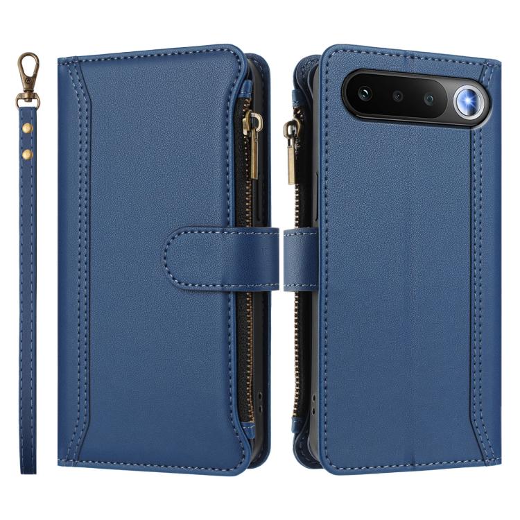 For Realme 16 5G Global Magnetic Closure 9 Card Slots Zipper Leather Case with Hand Strap