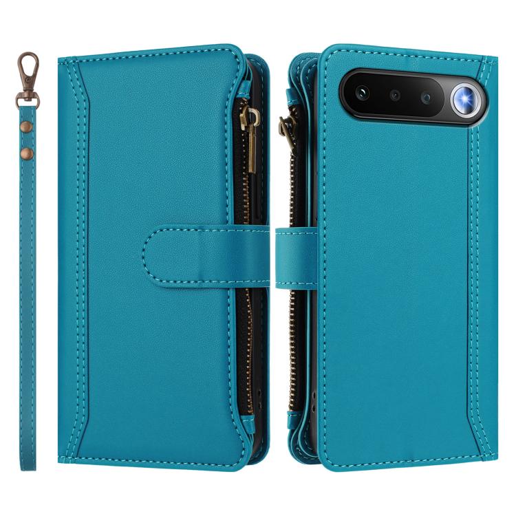 For Realme 16 5G Global Magnetic Closure 9 Card Slots Zipper Leather Case with Hand Strap