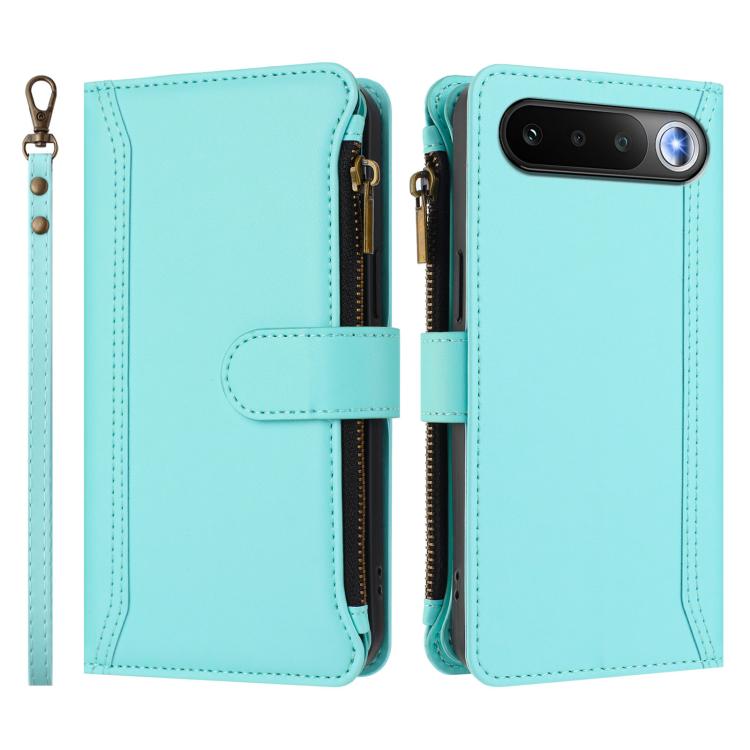 For Realme 16 5G Global Magnetic Closure 9 Card Slots Zipper Leather Case with Hand Strap