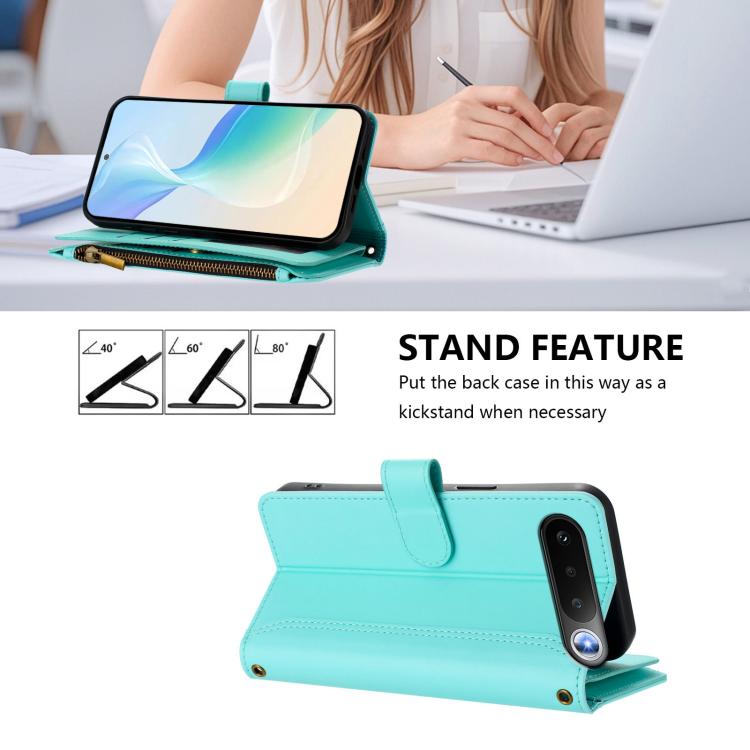 For Realme 16 5G Global Magnetic Closure 9 Card Slots Zipper Leather Case with Hand Strap