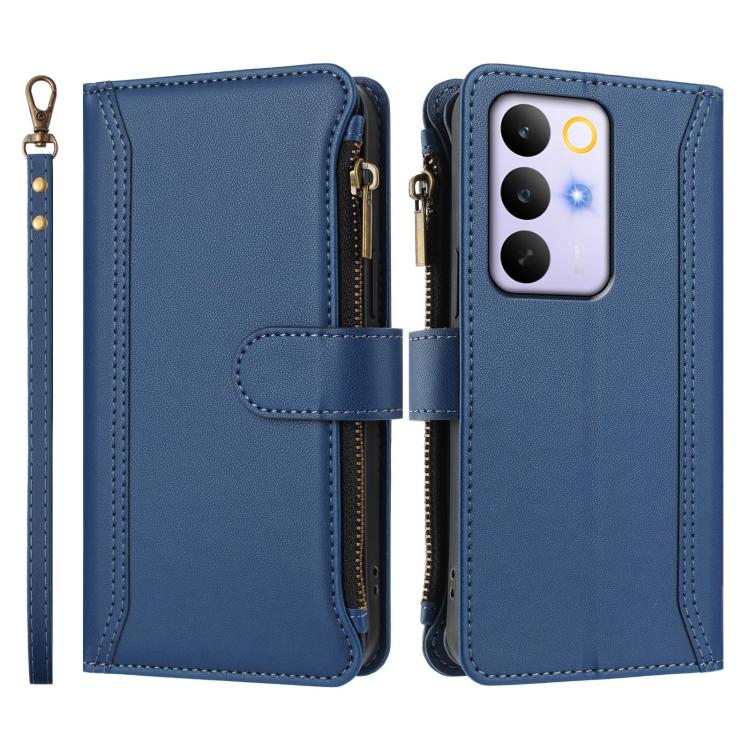 For Realme C83 5G India/C85 5G Magnetic Closure 9 Card Slots Zipper Leather Case with Hand Strap