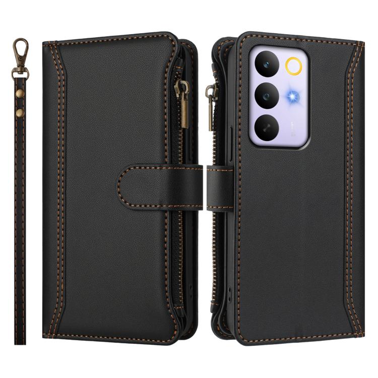 For Realme C83 5G India/C85 5G Magnetic Closure 9 Card Slots Zipper Leather Case with Hand Strap