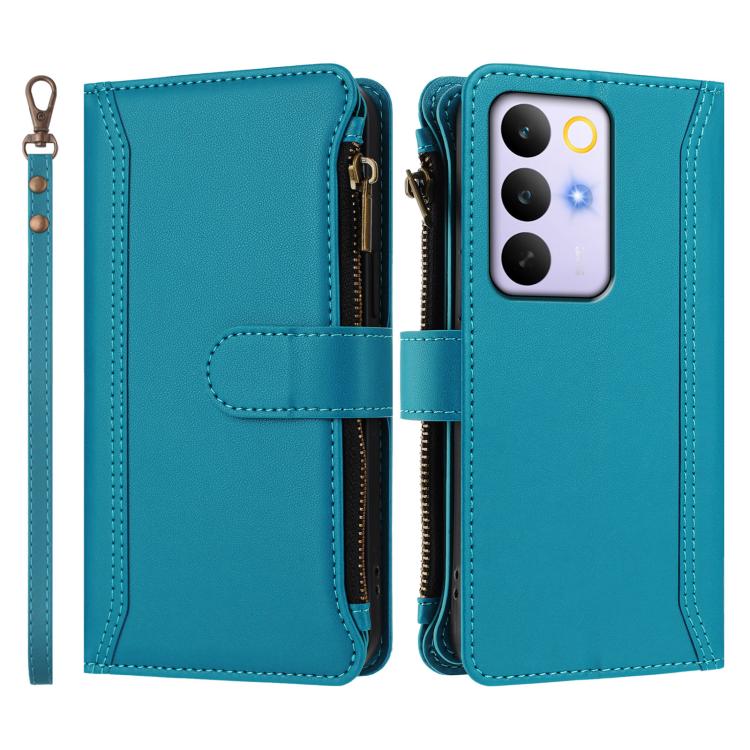 For Realme C83 5G India/C85 5G Magnetic Closure 9 Card Slots Zipper Leather Case with Hand Strap