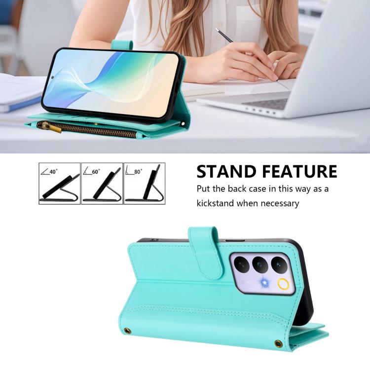 For Realme C83 5G India/C85 5G Magnetic Closure 9 Card Slots Zipper Leather Case with Hand Strap