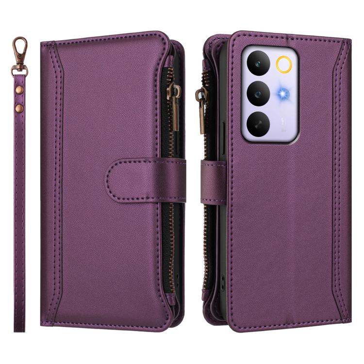 For Realme C83 5G India/C85 5G Magnetic Closure 9 Card Slots Zipper Leather Case with Hand Strap
