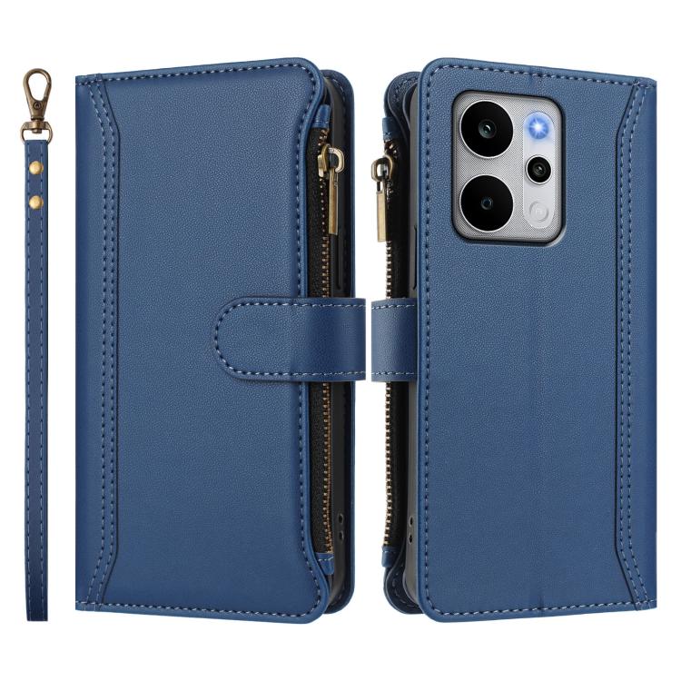 For Realme P4 Power 5G Magnetic Closure 9 Card Slots Zipper Leather Case with Hand Strap