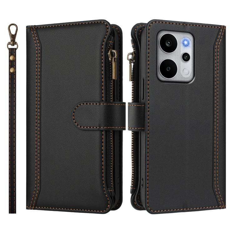 For Realme P4 Power 5G Magnetic Closure 9 Card Slots Zipper Leather Case with Hand Strap