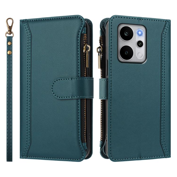 For Realme P4 Power 5G Magnetic Closure 9 Card Slots Zipper Leather Case with Hand Strap