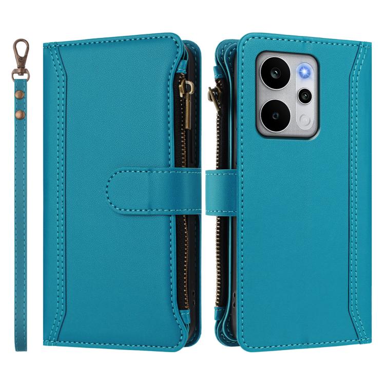 For Realme P4 Power 5G Magnetic Closure 9 Card Slots Zipper Leather Case with Hand Strap