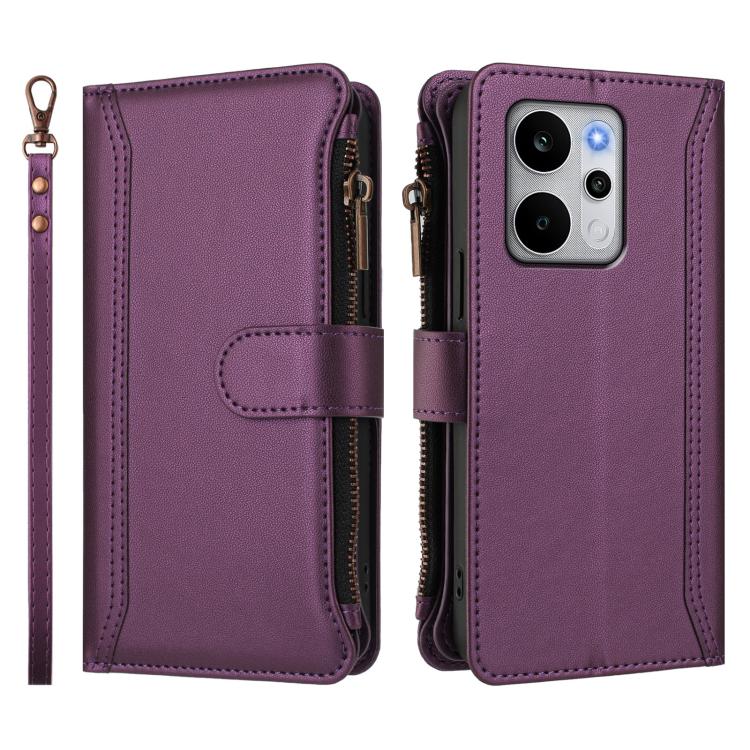 For Realme P4 Power 5G Magnetic Closure 9 Card Slots Zipper Leather Case with Hand Strap