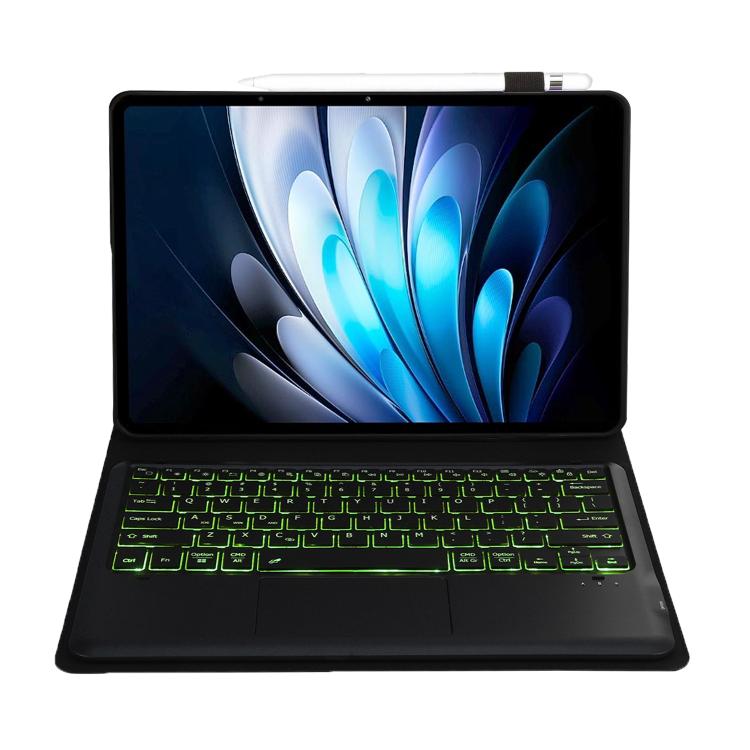 For vivo Pad5 Pro / 3 Pro Bluetooth Keyboard Detachable Leather Tablet Case with Touchpad Backlight - Black