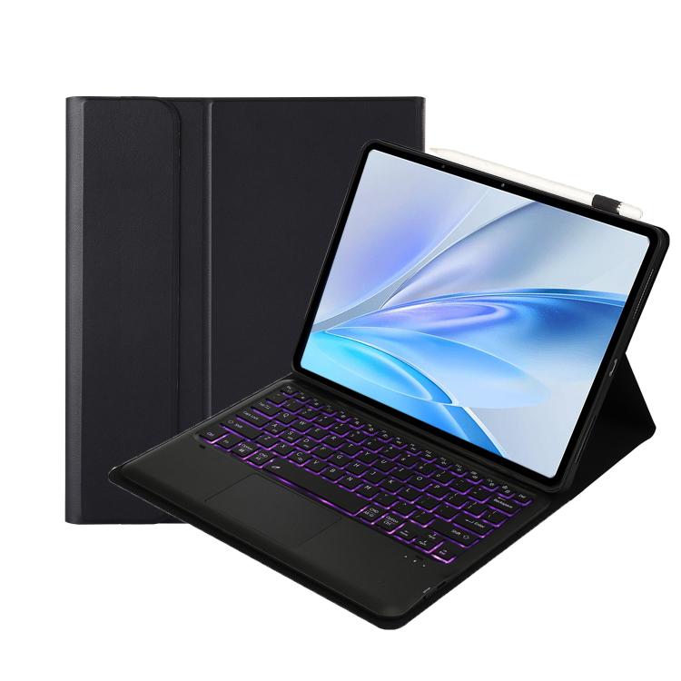 For vivo Pad SE 12.3 Bluetooth Keyboard Detachable Leather Tablet Case with Touchpad Backlight - Black
