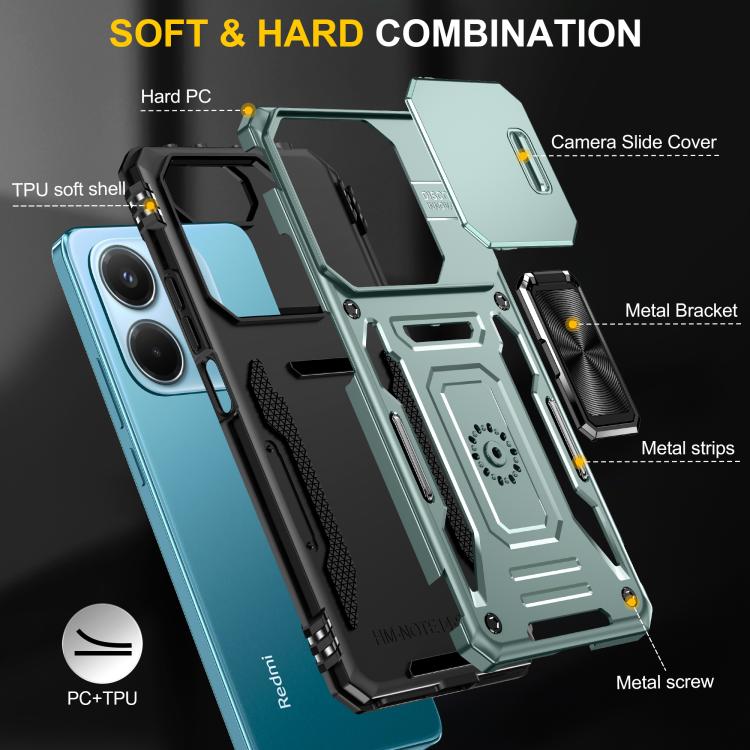 For Redmi Note 14 5G / 4G  163.25mm Armor PC Hybrid TPU Camera Shield Phone Case