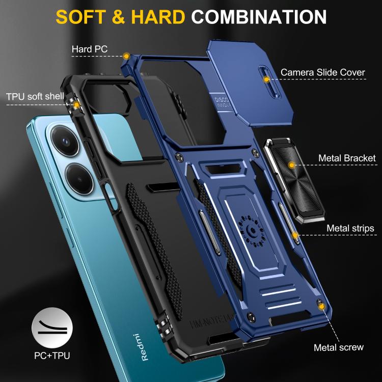 For Redmi Note 14 5G / 4G  163.25mm Armor PC Hybrid TPU Camera Shield Phone Case