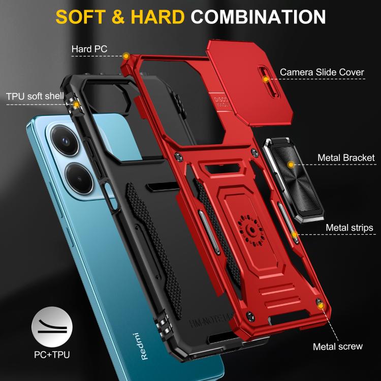 For Redmi Note 14 5G / 4G  163.25mm Armor PC Hybrid TPU Camera Shield Phone Case