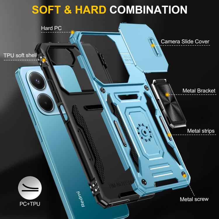 For Redmi Note 14 5G / 4G  163.25mm Armor PC Hybrid TPU Camera Shield Phone Case