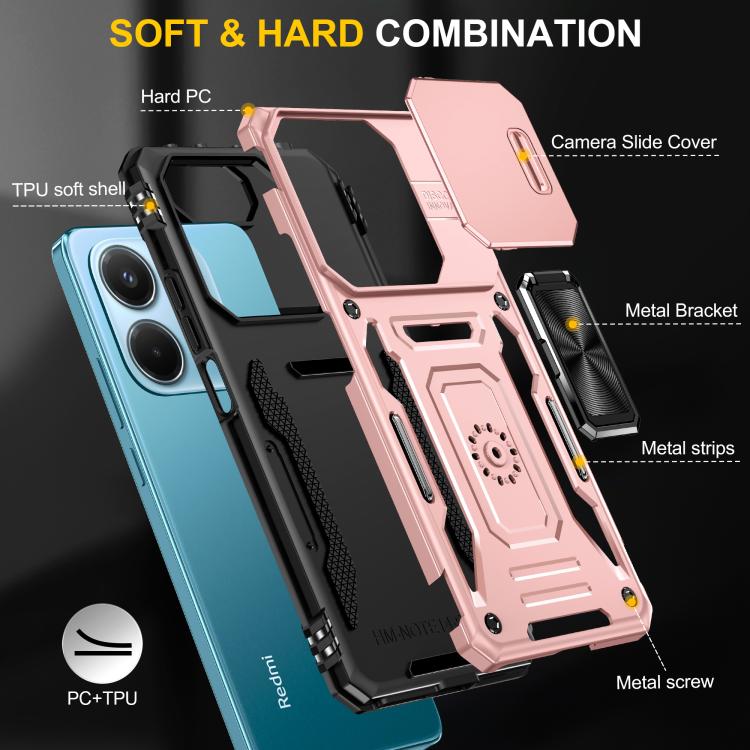 For Redmi Note 14 5G / 4G  163.25mm Armor PC Hybrid TPU Camera Shield Phone Case