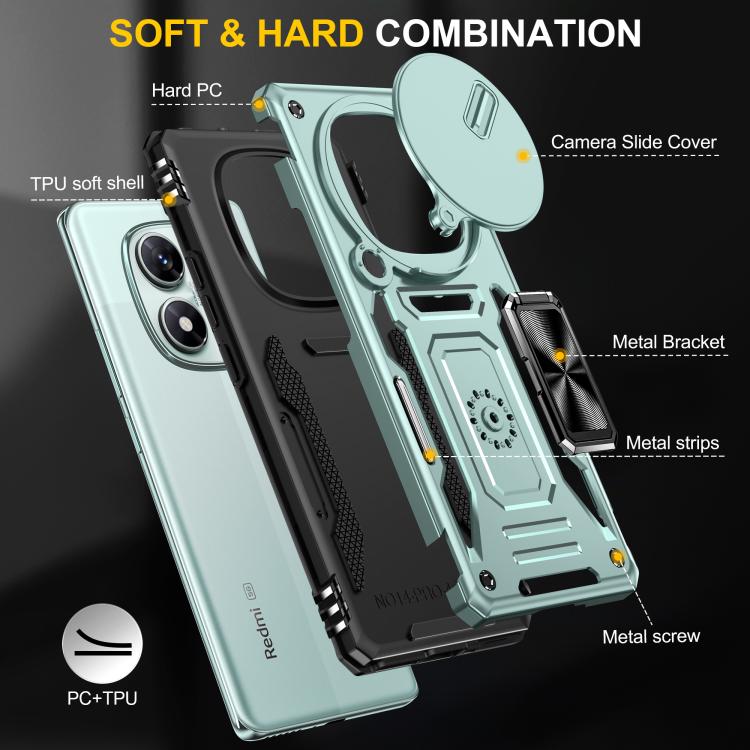 For Redmi Note 14 Pro 5G / 4G Armor PC Hybrid TPU Camera Shield Phone Case