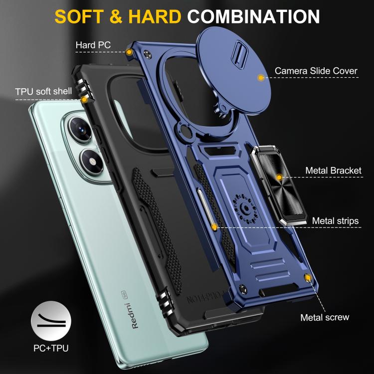 For Redmi Note 14 Pro 5G / 4G Armor PC Hybrid TPU Camera Shield Phone Case