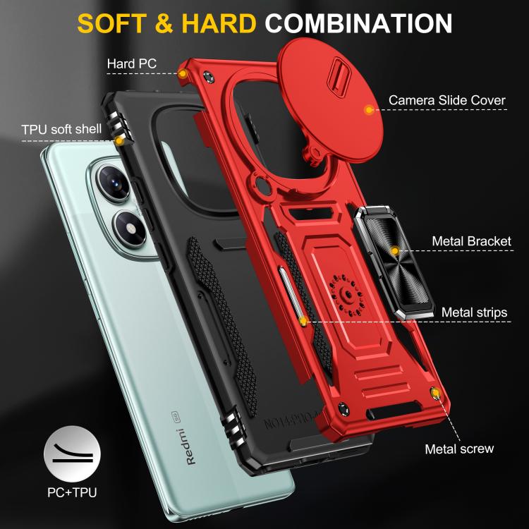 For Redmi Note 14 Pro 5G / 4G Armor PC Hybrid TPU Camera Shield Phone Case