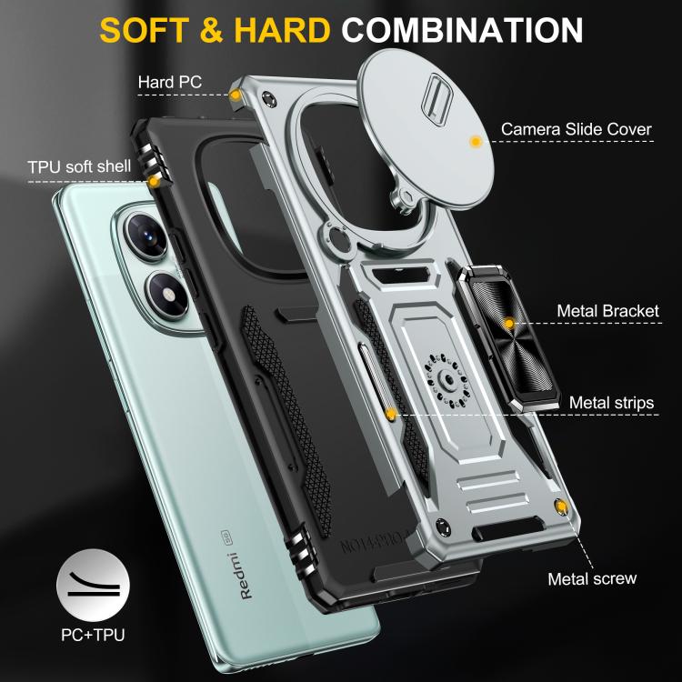 For Redmi Note 14 Pro 5G / 4G Armor PC Hybrid TPU Camera Shield Phone Case