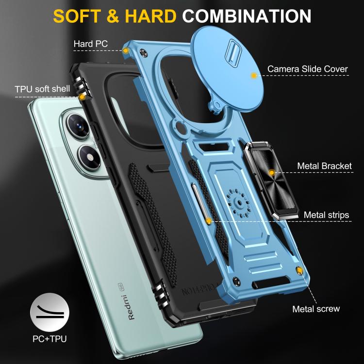 For Redmi Note 14 Pro 5G / 4G Armor PC Hybrid TPU Camera Shield Phone Case