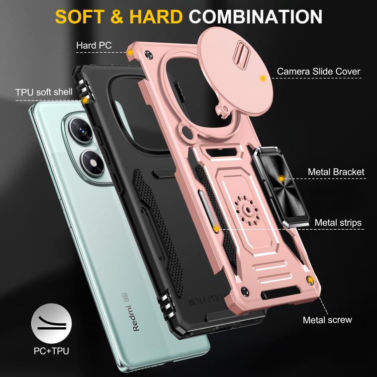 For Redmi Note 14 Pro 5G / 4G Armor PC Hybrid TPU Camera Shield Phone Case