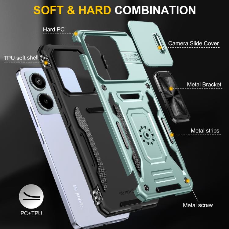 For Redmi Note 13 Pro 5G Armor PC Hybrid TPU Camera Shield Phone Case
