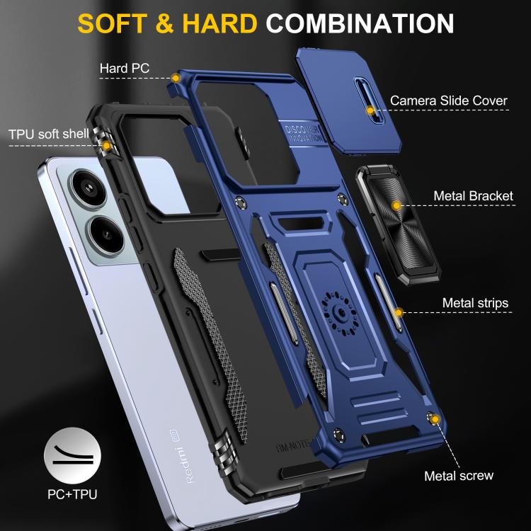 For Redmi Note 13 Pro 5G Armor PC Hybrid TPU Camera Shield Phone Case