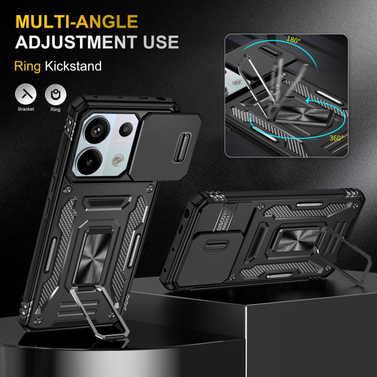 For Redmi Note 13 Pro 5G Armor PC Hybrid TPU Camera Shield Phone Case