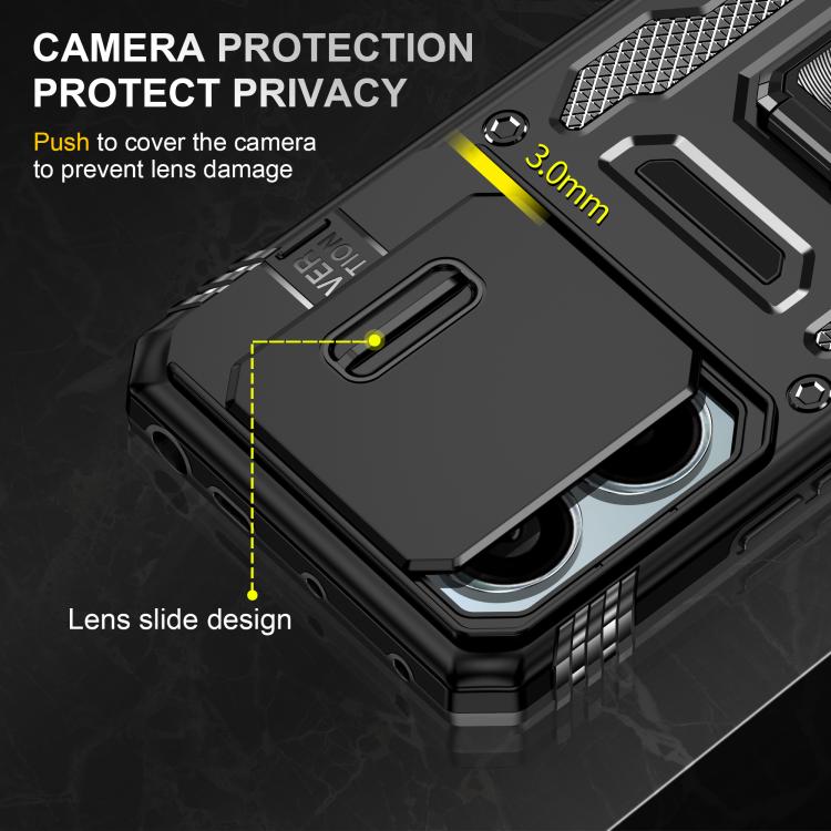 For Redmi Note 13 Pro 5G Armor PC Hybrid TPU Camera Shield Phone Case