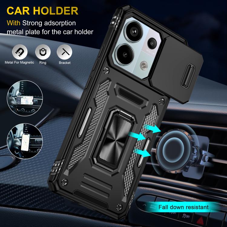 For Redmi Note 13 Pro 5G Armor PC Hybrid TPU Camera Shield Phone Case