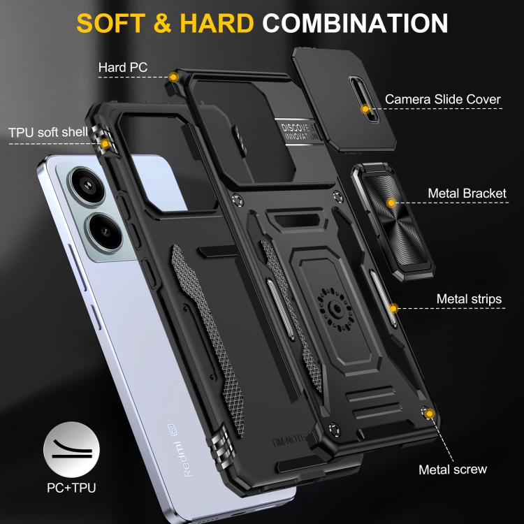 For Redmi Note 13 Pro 5G Armor PC Hybrid TPU Camera Shield Phone Case