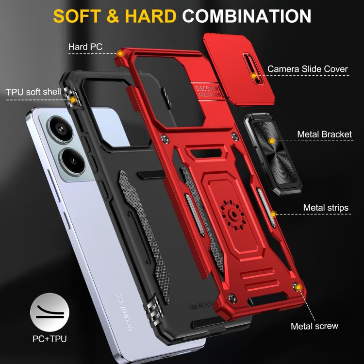 For Redmi Note 13 Pro 5G Armor PC Hybrid TPU Camera Shield Phone Case