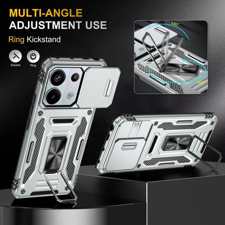 For Redmi Note 13 Pro 5G Armor PC Hybrid TPU Camera Shield Phone Case
