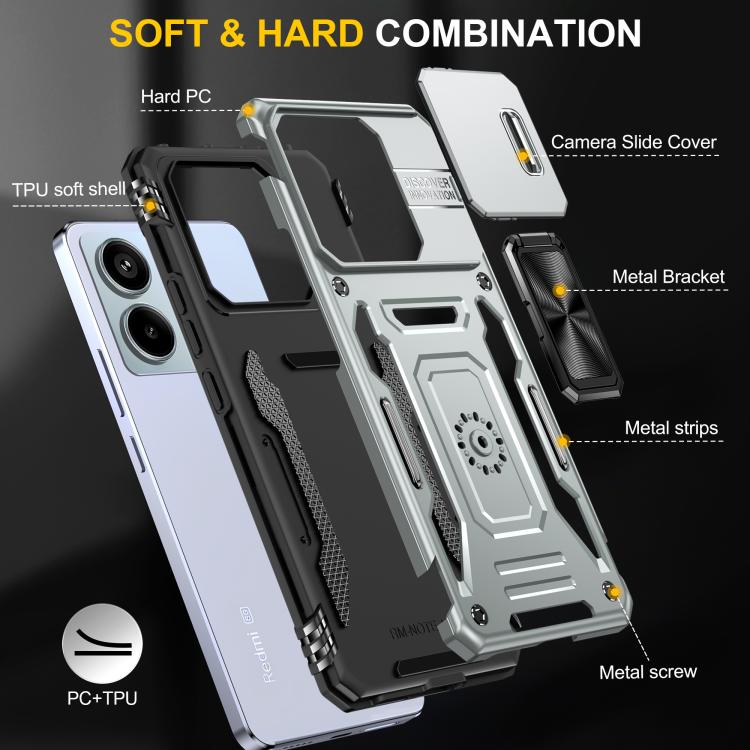 For Redmi Note 13 Pro 5G Armor PC Hybrid TPU Camera Shield Phone Case