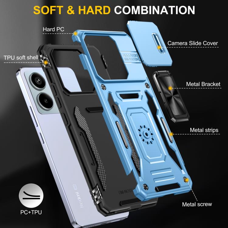 For Redmi Note 13 Pro 5G Armor PC Hybrid TPU Camera Shield Phone Case