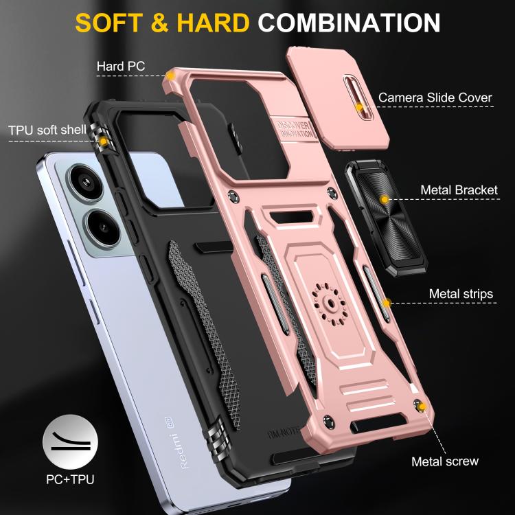 For Redmi Note 13 Pro 5G Armor PC Hybrid TPU Camera Shield Phone Case