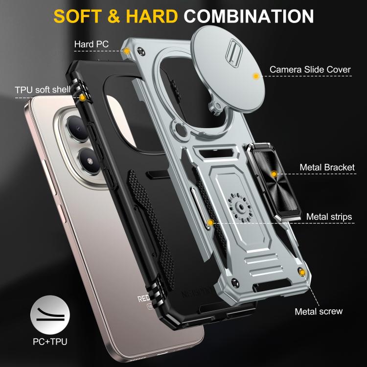 For Redmi Note 15 Pro+ 5G Global 163.3mm Armor PC Hybrid TPU Camera Shield Phone Case