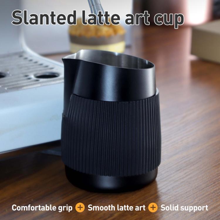 420ml Stainless Steel Latte Art Cup Oblique Mouth Anti-scalding Coffee Milk Foaming Cylinder with Scale - Black