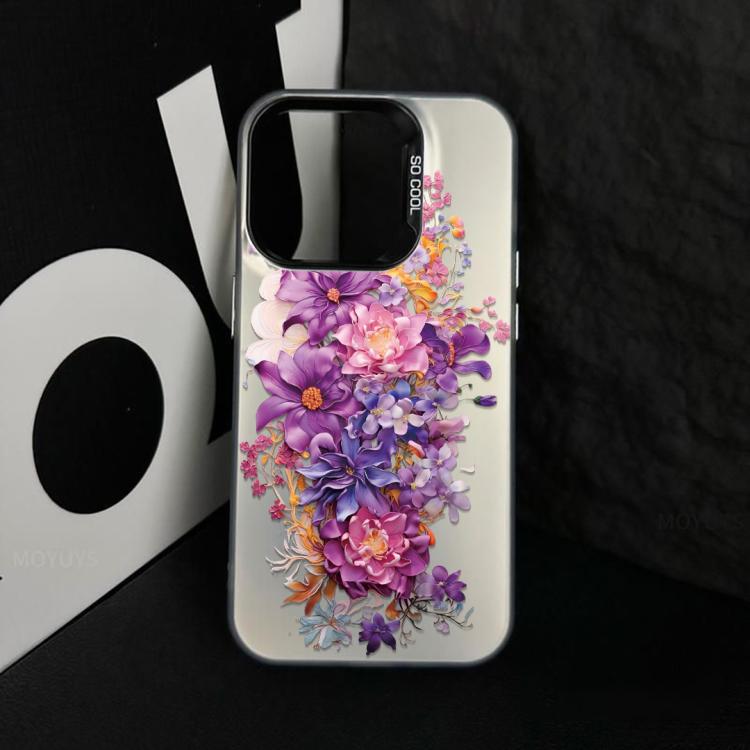 For iPhone 16 Pro Flower Series Color Silver TPU Hybrid PC Phone Case