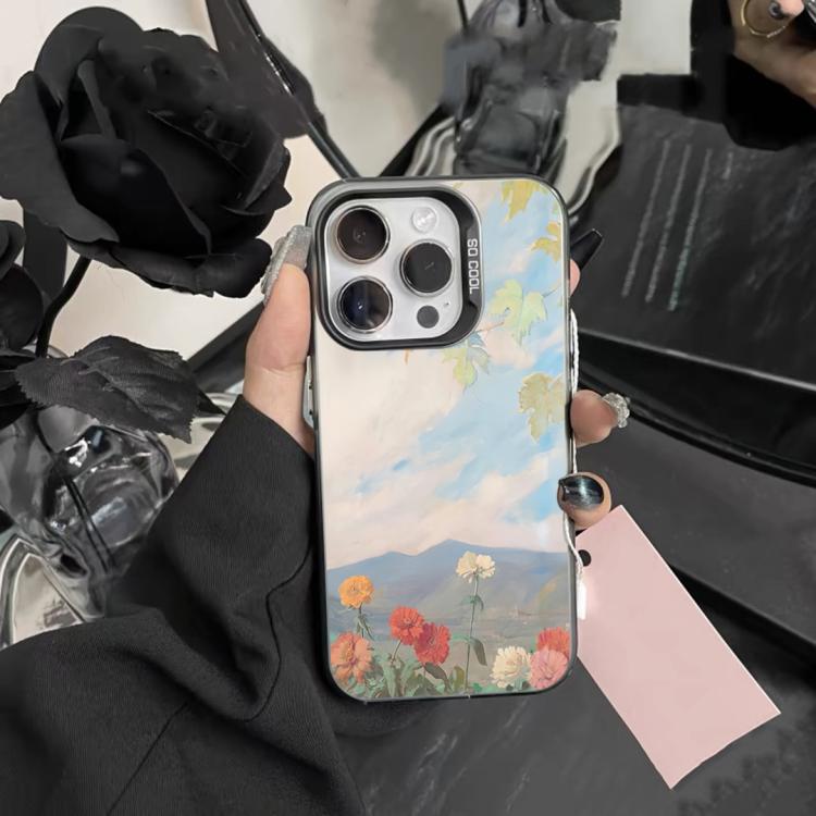 For iPhone 16 Pro Flower Series Color Silver TPU Hybrid PC Phone Case