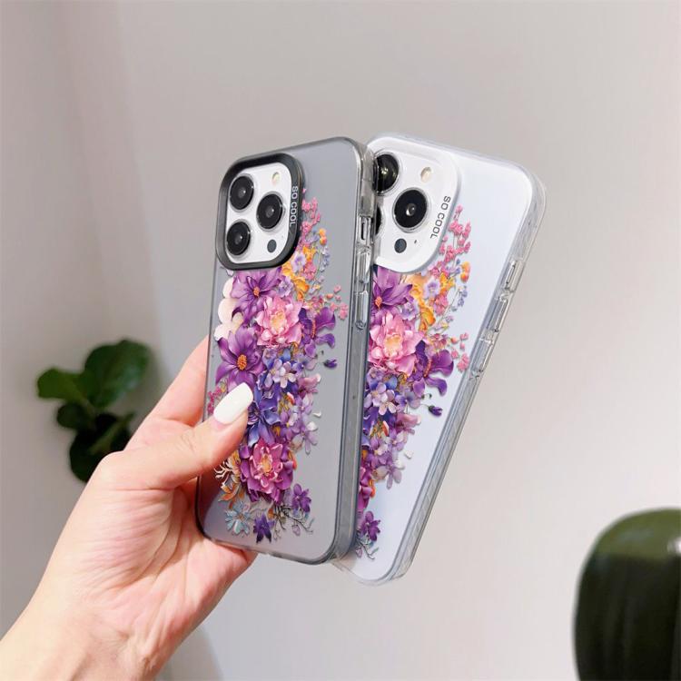 For iPhone 16 Flower Series Color Silver TPU Hybrid PC Phone Case