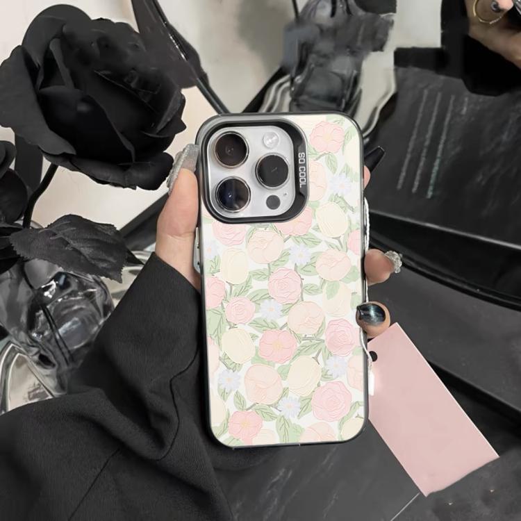 For iPhone 16 Flower Series Color Silver TPU Hybrid PC Phone Case