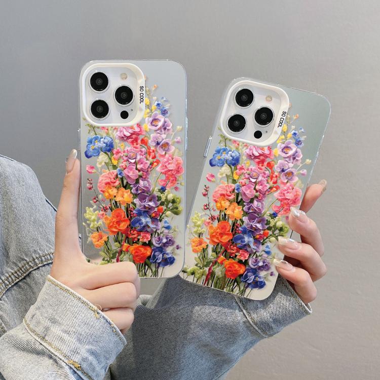 For iPhone 16 Flower Series Color Silver TPU Hybrid PC Phone Case