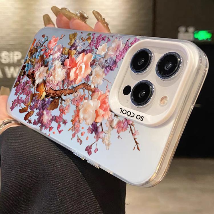For iPhone 16 Flower Series Color Silver TPU Hybrid PC Phone Case